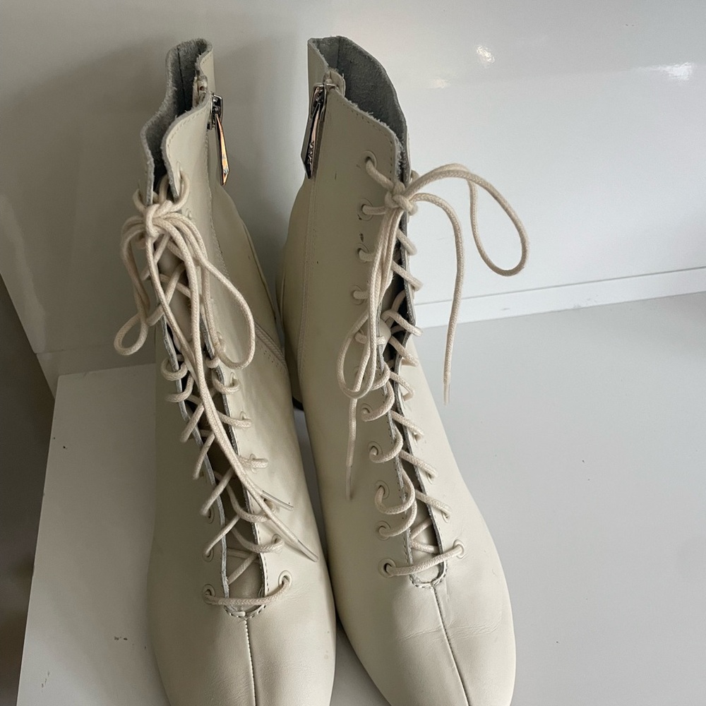 Zara Cream Lace Up Boots with Minimalist Design